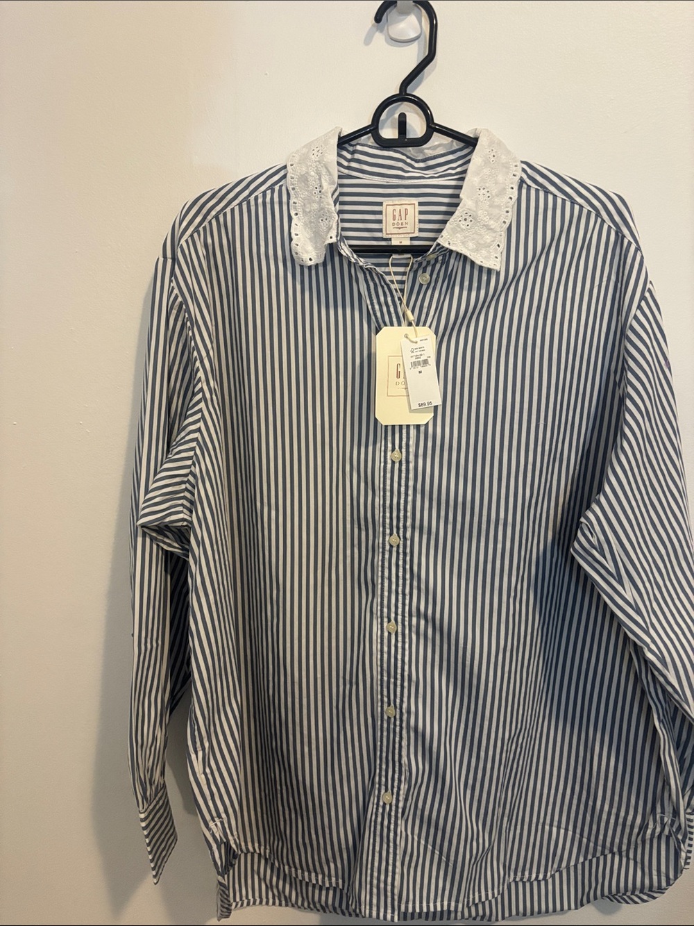 GAP X DOEN  Navy and White Striped Button-Up Shirt with Eyelet Collar